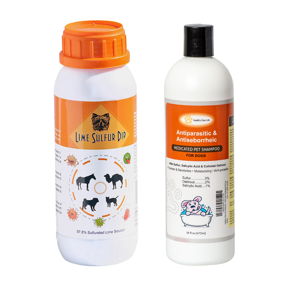 Combo soins de la peau et du pelage - Dip au soufre de citron vert et shampooing pour chien au soufre
