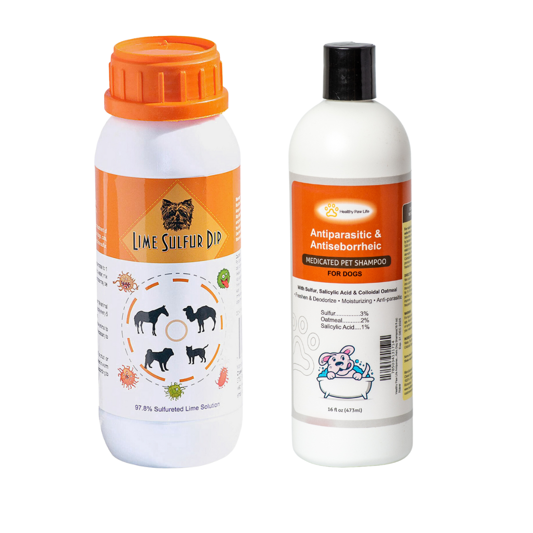 Combo soins de la peau et du pelage - Dip au soufre de citron vert et shampooing pour chien au soufre