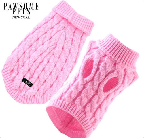 (PULL EN TRICOT CÂBLE EXTRA CHAUD) POUR CHIEN ET CHAT - ROSE