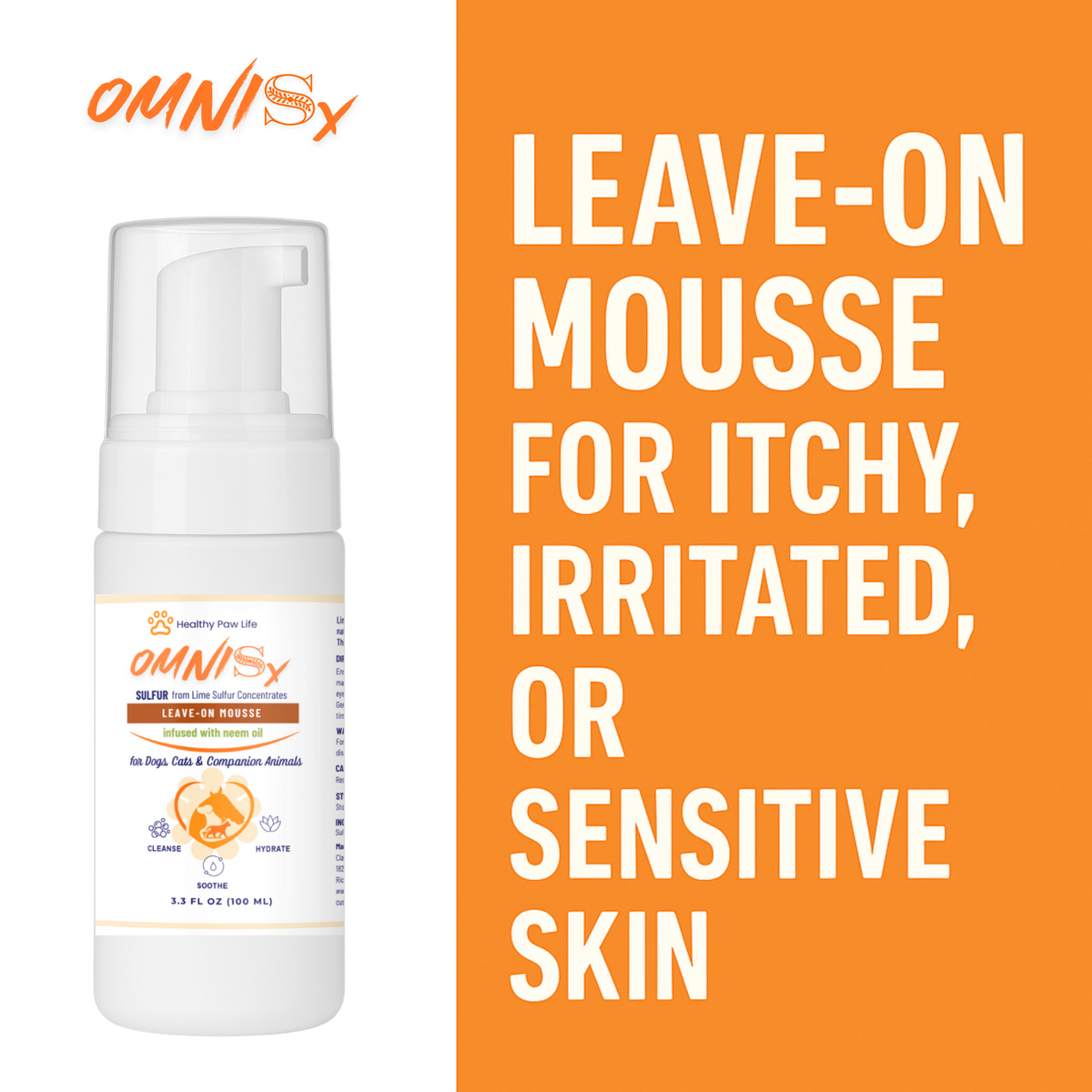 OMNISx Leave-On Mousse - Sulfur-based veterinary formula for itchy, irritated or sensitive skin