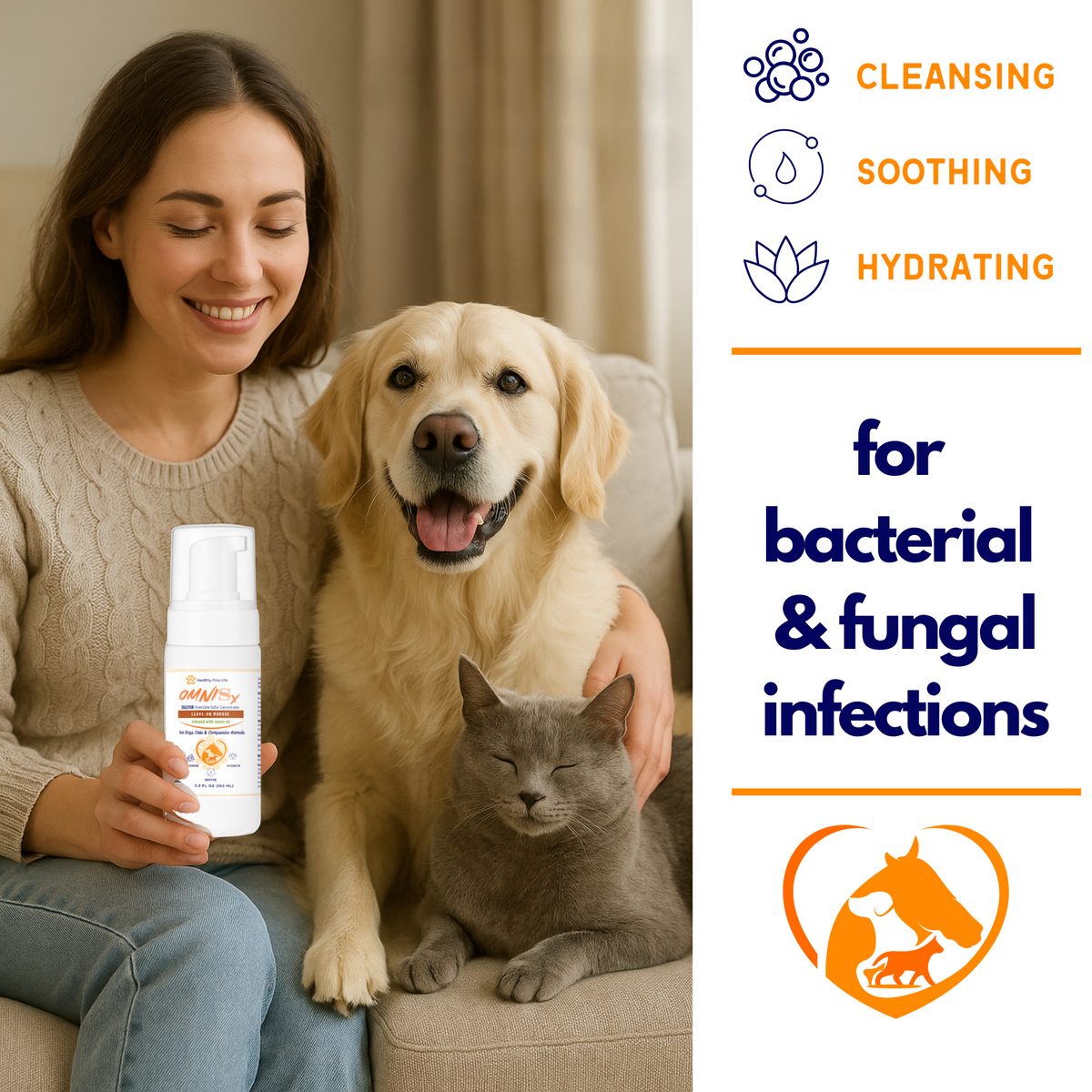 OMNISx Leave-On Mousse - Sulfur-based veterinary formula for itchy, irritated or sensitive skin