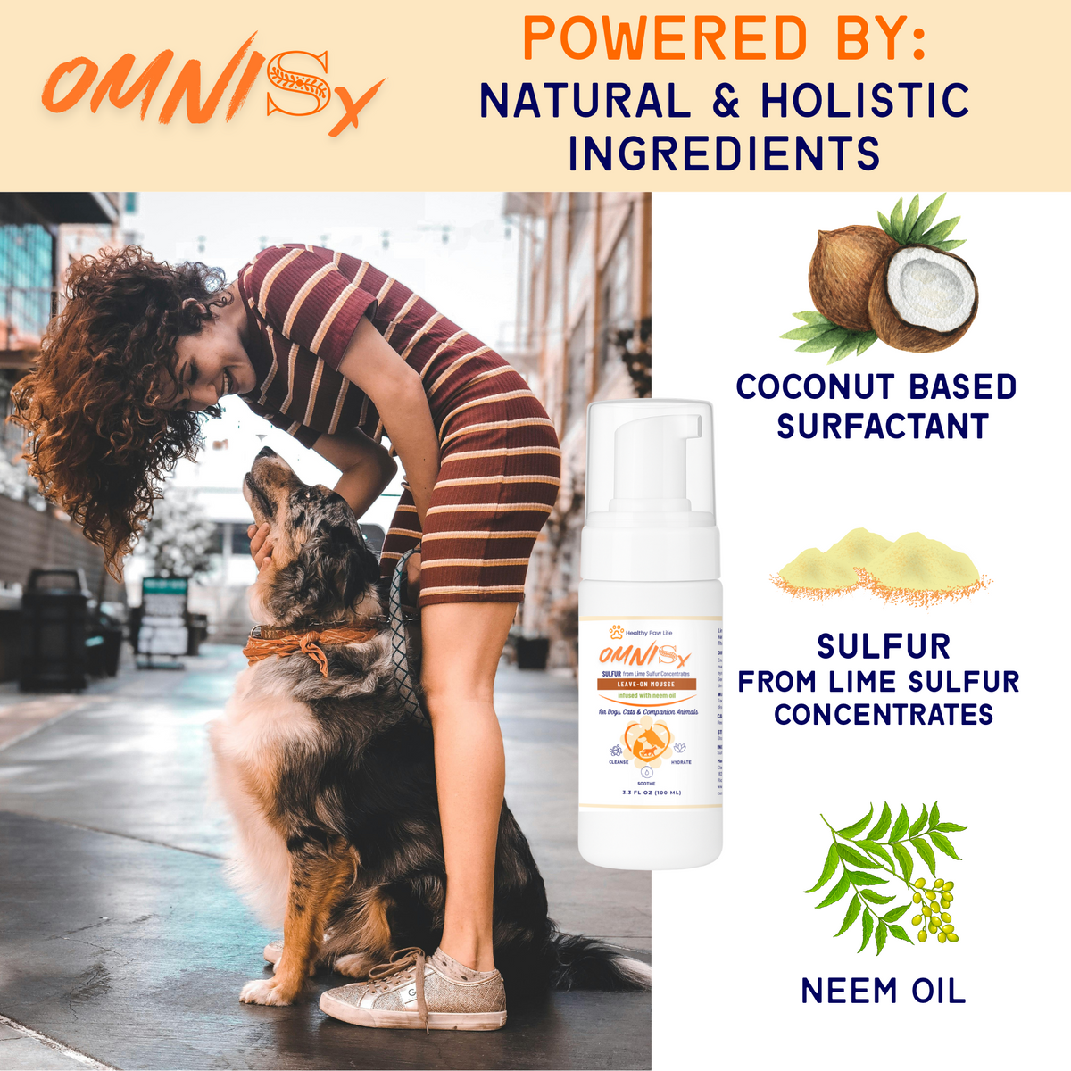 OMNISx Leave-On Mousse - Sulfur-based veterinary formula for itchy, irritated or sensitive skin