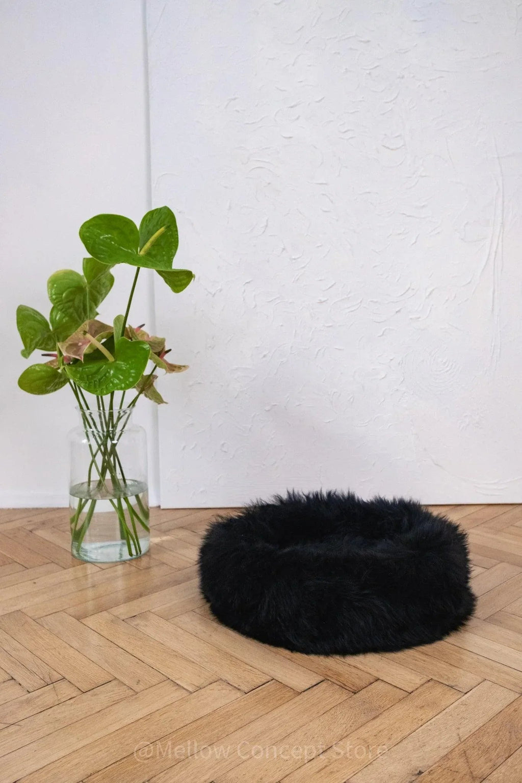 Lit rond en peau de mouton naturelle pour animaux de compagnie