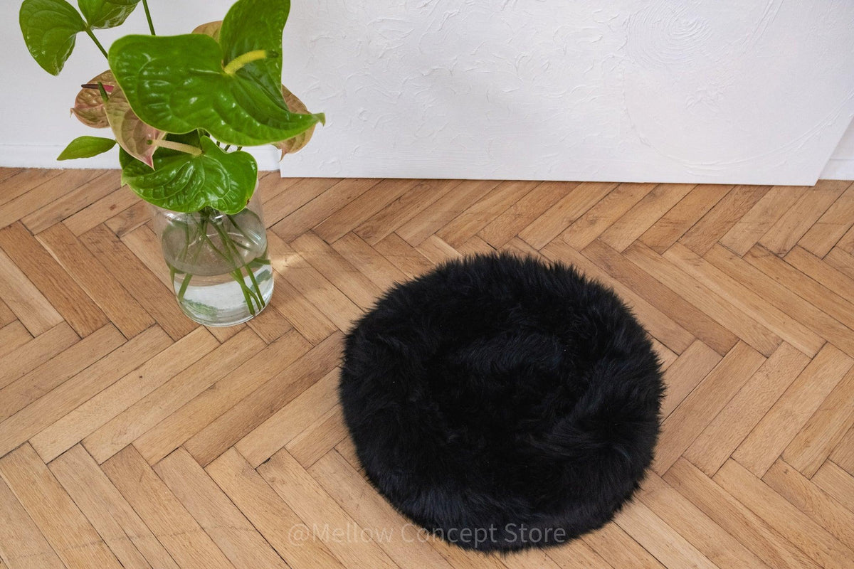 Lit rond en peau de mouton naturelle pour animaux de compagnie
