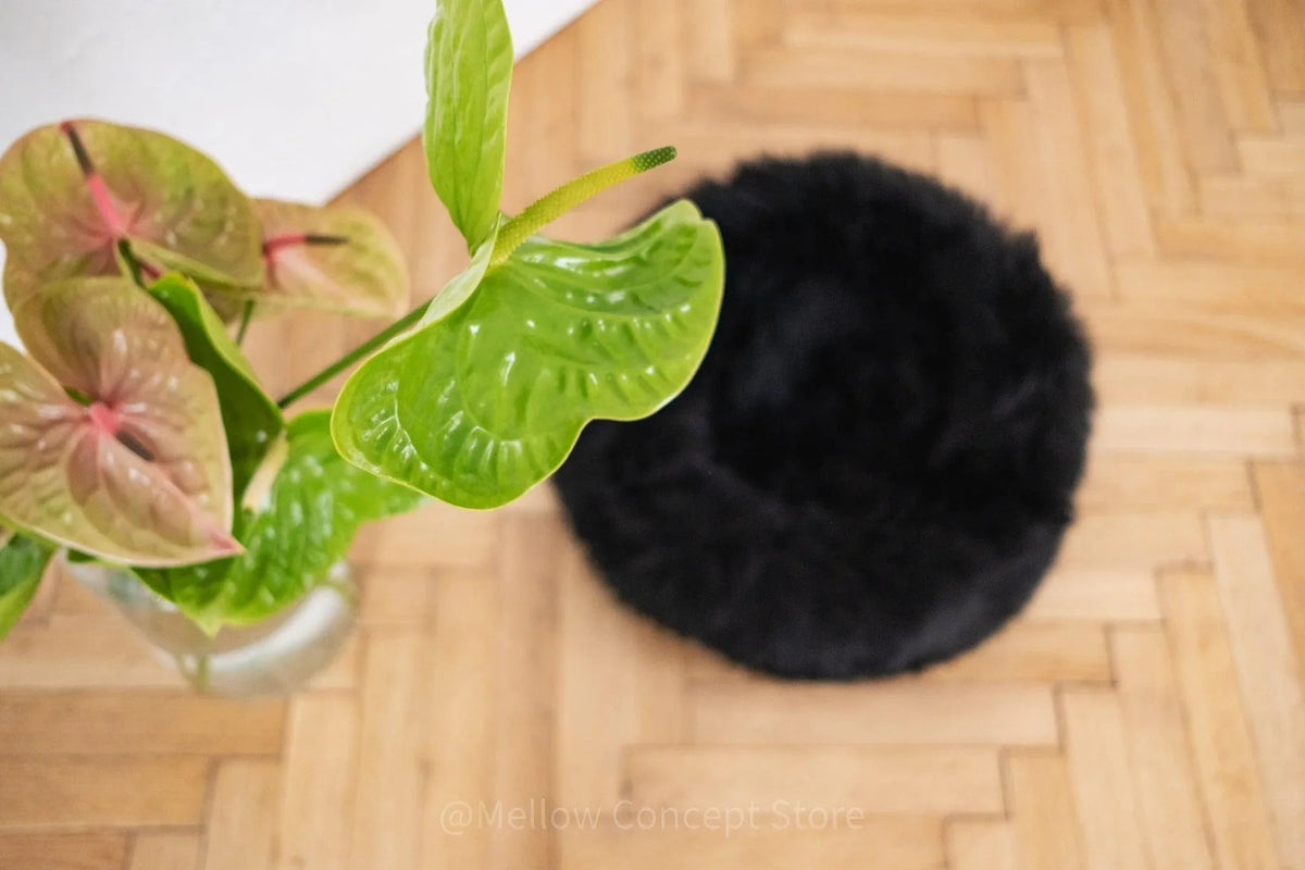 Lit rond en peau de mouton naturelle pour animaux de compagnie