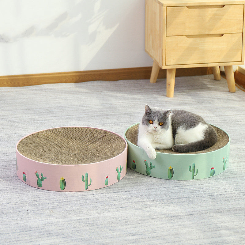 Lit et jouet en planche à gratter pour chat rond durable